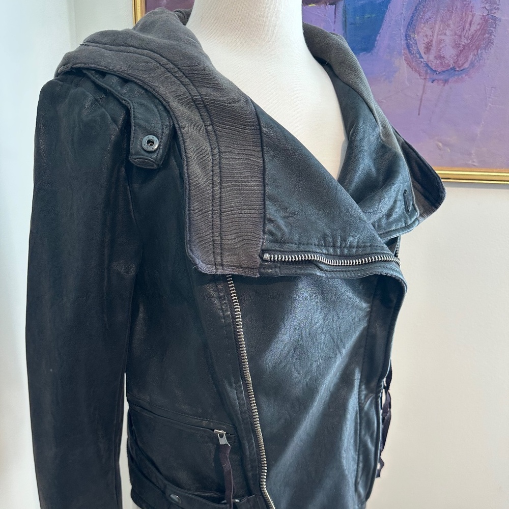 Free People Vegan Leather Jacket with Hood Sz S
